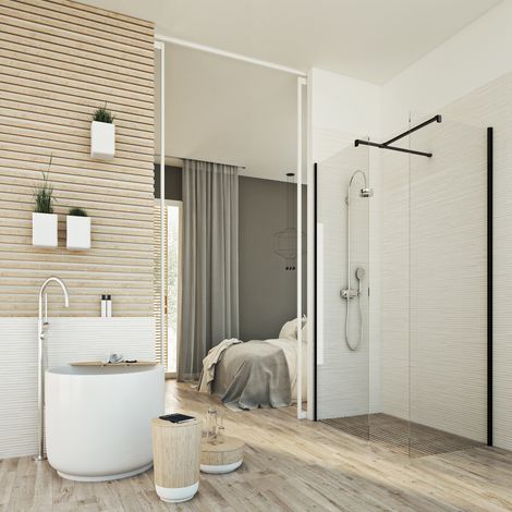 Duschwand Duschkabine in Klarglas 8 mm h 198 mod Walk In Black Corner 90x140 cm