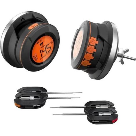 Termómetro digital para barbacoa - Termómetro para barbacoa de carbón - Incluye 4 sensores de temperatura - Aplicación incluida - Bluetooth - Ideal para carne, pescado y aves