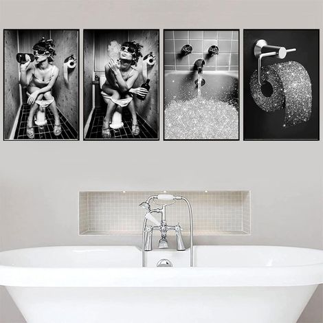 Badezimmer Bilder Schwarz Weiß Set Vintage Leinwand Poster ohne Rahmen (1/5)