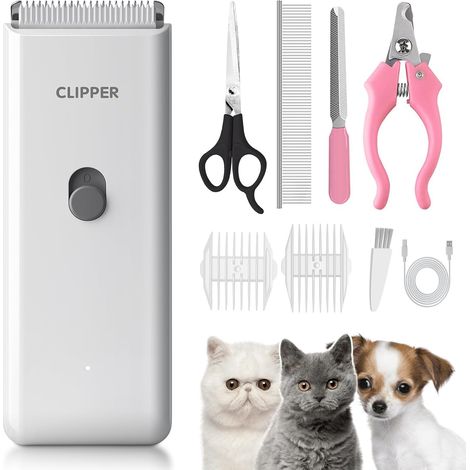 Tondeuse pour chien à poils épais, tondeuse rechargeable pour chien, rasoir pour chat, tondeuses de toilettage sans fil pour chat/petit/chiot, blanc (1/5)
