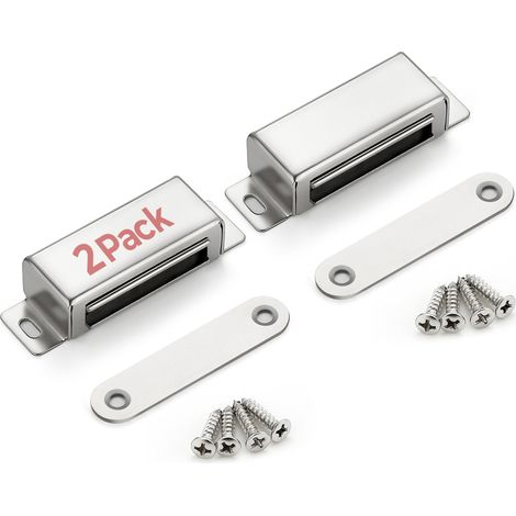 Loqueteau magnétique — Fixation puissante (60 lb), quincaillerie de fermeture pour porte de placard en acier inoxydable chromé (Lot de 2 — Force d'attraction de 30 kg) (1/4)
