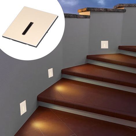 Lámpara LED para escaleras de 3000K para uso interior y exterior, iluminación de esquinas de escalones, 100-240V, acabado dorado. (1/5)