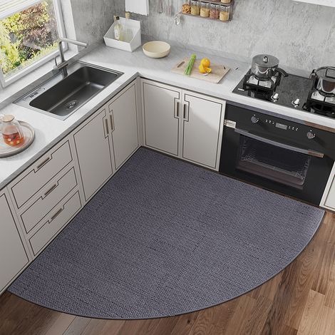 Tappetino angolare antiscivolo per cucina - Tappetino intrecciato super assorbente per il lavello, tappeto rotondo lavabile con retro in gomma, tappetino da cucina effetto lino 7070 cm (1/5)