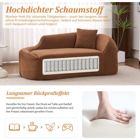 Canapé 2 places avec chaiselongue incurvée en chenille caramel pour intérieur (1/5)