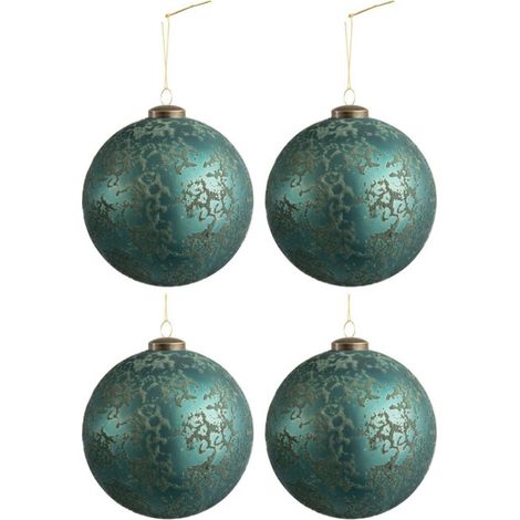 Lot de 4 Boules de Noël "Antique Azur" 14cm Bleu