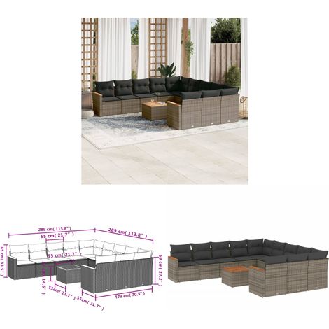 12-tlg. Garten-Sofagarnitur mit Kissen Grau Poly Rattan - Gartenmöbel Set - Gartensorte - Outdoor Möbel - Lounge Sofa - Esstisch - Home & Living (1/3)