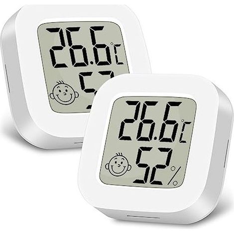 Thermomètre Hygromètre Intérieur - 2 pièces Mini LCD - Température Humidité - Chambre Enfant Maison Bureau - Blanc (1/5)