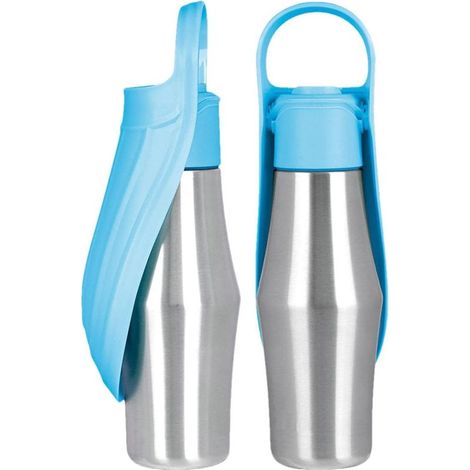 750 ML Gourde pour Chien Promenade Gourde Chien Isotherme Bouteille d'eau pour Portable Acier Inoxydable 304 Bol d'eau De Voyage pour Et Chat (Bleu Clair) (1/5)