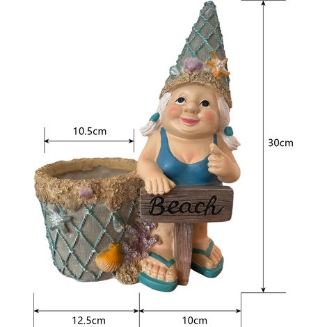 Köhko Vielseitiger Blumentopf Zwergin am Meer – Perfekte Verschönerung für Ihren Garten und Wohnung, auch ideal für die Frühlings- und Sommersheimdeko (1/5)