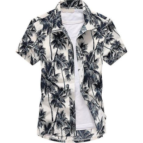 Herren-Hawaiihemd, Strandstil, Sommer, Freizeit, Kurzarm, Knöpfe, Größe 5XL, weiß-5XL (1/3)