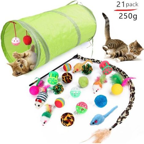 Tunnel pour chat - Ensemble de jouets pliable avec hublots - 21 pièces - Pour aire de jeu intérieure et extérieure (1/5)