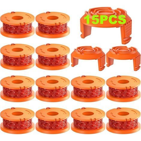 Lot de 15 bobines de fil de coupe-bordures Worx (WA0010), recharges de fil de coupe de 0,065 pouce pour Worx, compatibles avec les coupe-bordures Worx (lot de 12, 3 bouchons de coupe) (1/5)