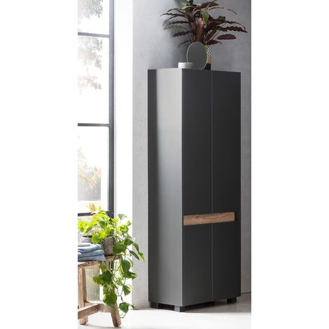 Hochschrank CORATO-80 in Anthrazit mit Absetzung in Wildeiche Nb., B/H/T: ca. 56,9/164,5/33 cm (1/5)