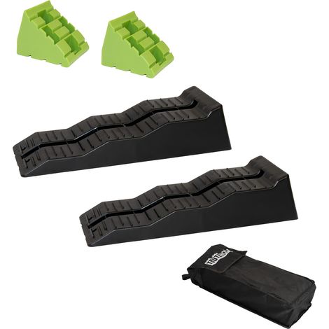 2 x Auffahrkeil mit extra Blocker 5T 56 x 20 x 13 cm Kunststoff Stufenkeil 3 Stufen Ausgleichskeil (1/5)