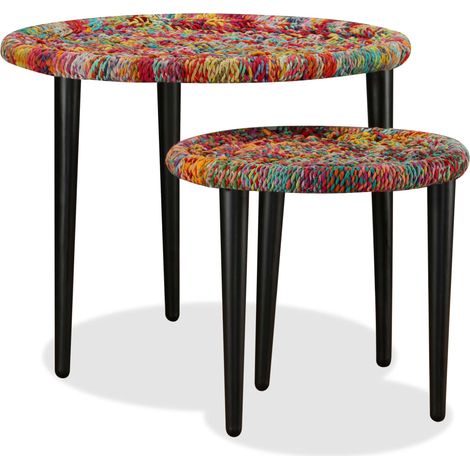 Maison Exclusive - Set Tavolini Salotto 2 pz con Dettagli Chindi Onde Multicolore