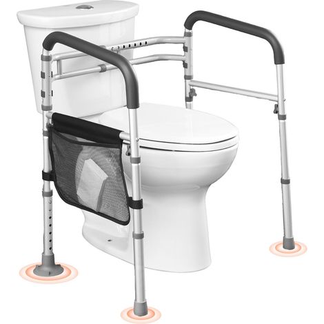 Cadre Toilette Sécurisé Pliable, Barre d'Appui pour WC avec poignées antidérapantes, Capacité de charge 136 kg, avec tube en alliage d'aluminium renforcé, pour Handicapé Enceinte PersonnesÂgée (1/5)