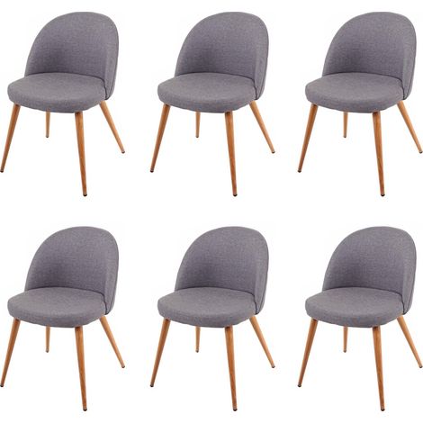 Set 6x sedie poltroncine HHG-631 design retro anni 50 trapuntate metallo tessuto grigio scuro