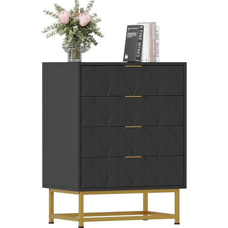 Commode Haute Étagère 4 Tiroirs en Bois avec Pieds Métal - Armoire De Rangement Étroite pour Couloir, Chambre & Salon - Meuble Organisateur Haut Moderne Et Robuste (1/5)
