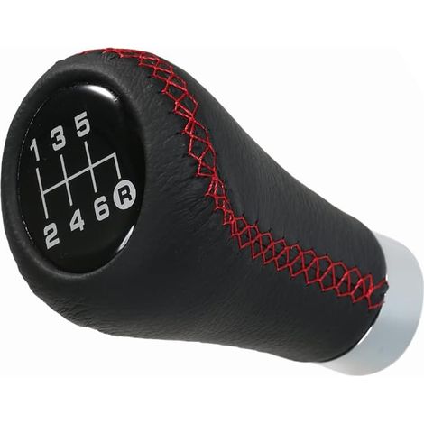 Pomello cambio manuale per auto Universale 6 velocità Pelle metallizzata Nero Cuciture rosse Design sportivo Installazione semplice Aggiornamento (2) (1/5)