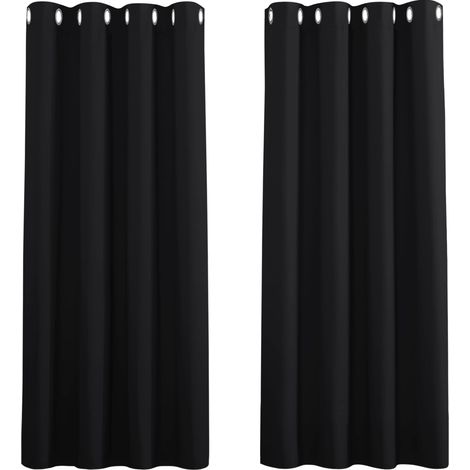 Rideaux occultants pour chambre à coucher - Rideaux doubles isolants thermiques pour la maison / Tissu uni résistant, lot de 2, 132 x 175 cm, Noir