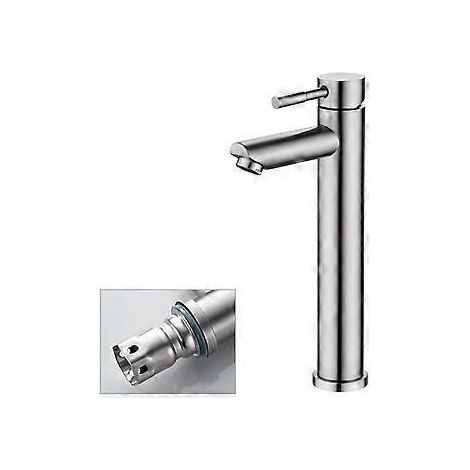 Robinet Lavabo Salle de Bain Bec Haut pour Vasque Poser avec Mousseur Anti-claboussures Cartouche en Cramique Mitigeur Noir Mat Chaude et Froide Rgla