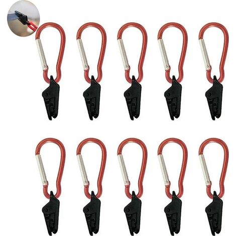 Paquete de 10 clips de sujeción rojos con forma de tiburón para lonas y toldos de exterior. (1/5)