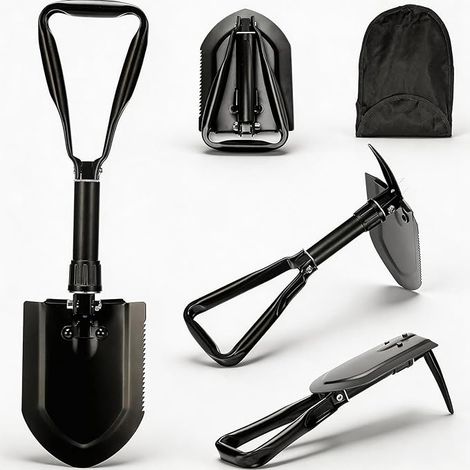 Pala pieghevole da 58 cm, pala da neve, pala multifunzionale in acciaio al carbonio extra stabile ad alta resistenza da 50 libbre, combinazione di pala pieghevole da campeggio per escursioni all'apert