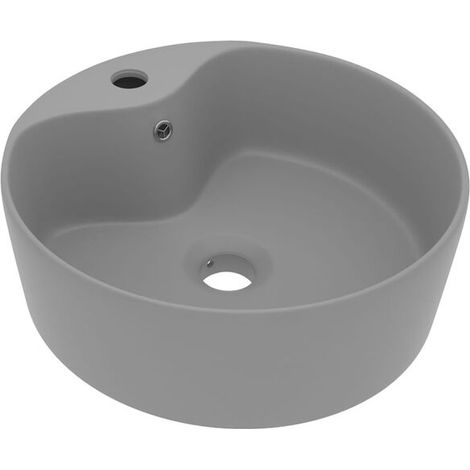 Lavabo de luxe avec trop-plein, gris clair mat, 36 x 13 cm, céramique