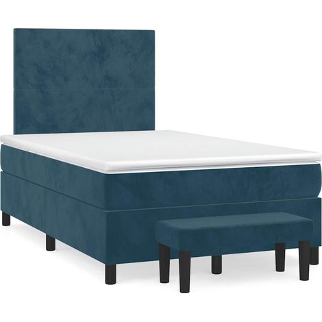 Lit double  Lit adulte  Sommier à lattes de lit et matelas bleu foncé 120x190cm velours
