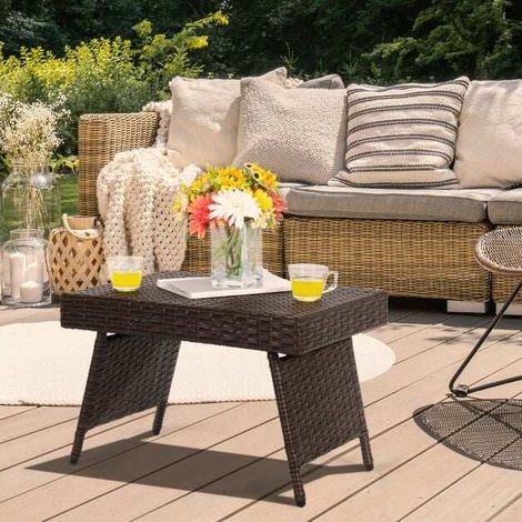 Table de jardin pliante en rotin avec structure en acier résistante aux intempéries pour balcon terrasse et jardin (1/5)
