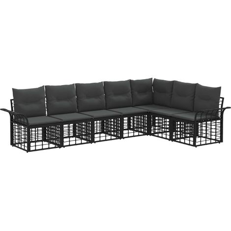 Conjunto de sofás de exterior 7 pcs Negro y Gris oscuro vidaXL (1/5)