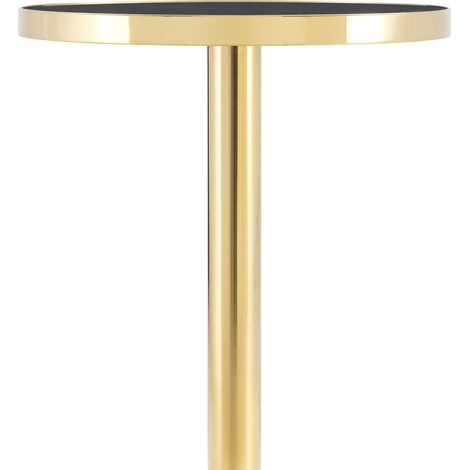 Table d'appoint ronde moderne avec plateau effet marbre et structure en acier inoxydable doré (1/5)