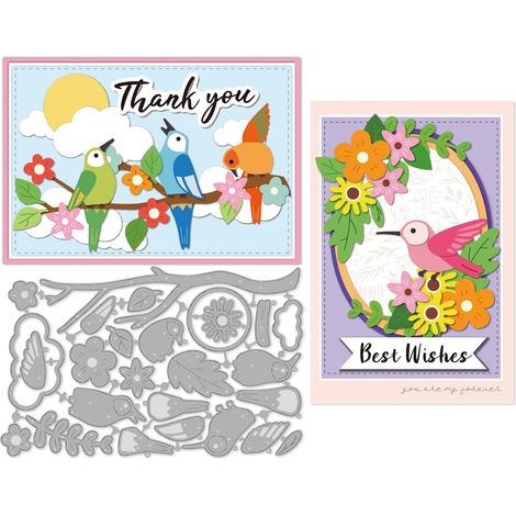 Matrices de découpe en métal en forme d'oiseaux pour la fabrication de cartes, les branches et les fleurs, les feuilles, pour le scrapbooking, le scrapbooking, le gaufrage, la décoration (1/5)