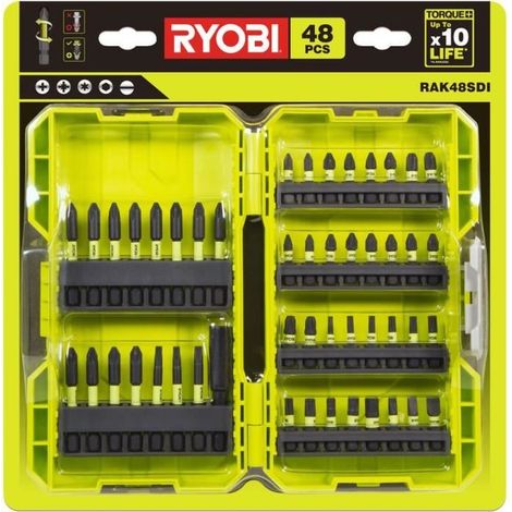 RYOBI - Stapelbares Set mit 48 ultra-resistenten Schraubzubehör: 32 25 mm Impact-Bits + 15 50 mm Impact-Bits - RAK48SDI