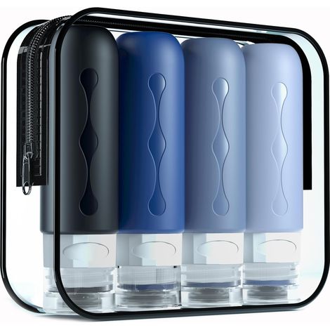 APEX Lot de 8 distributeurs de liquide en silicone étanches (lot de deux) - Accessoires de voyage pour l'aéroport - 90 ml (1/5)