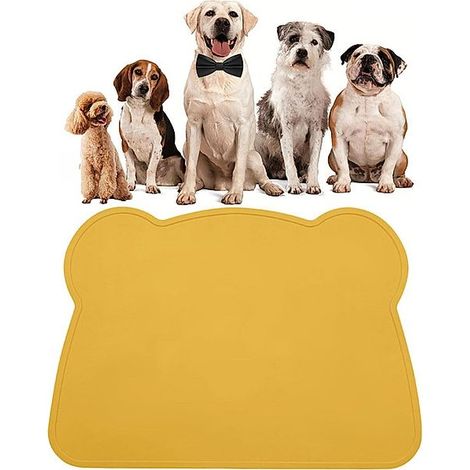 Tapis de gamelle en silicone sans BPA, étanche et antidérapant, jaune (1/4)