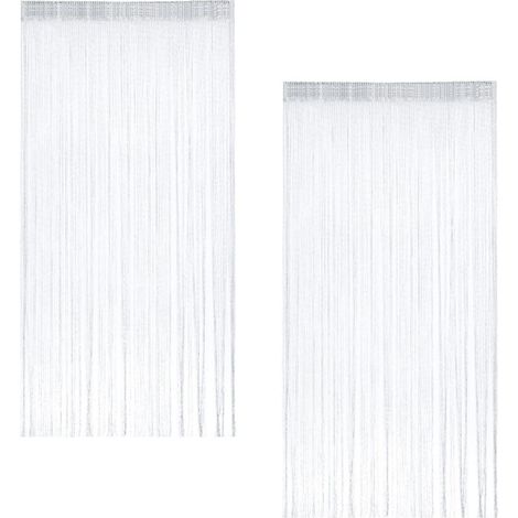 2 Pièces Rideau Fil Blanc Porte, 100 x 200 cm Rideau de Fil Porte à Franges, Rideaux Fils, Rideau à Fils pour Maison, Patio, Chambre à Coucher, Mariage, Café (Blanc) (1/5)
