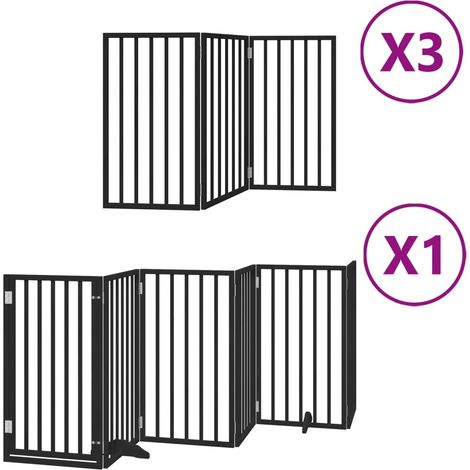 Barrière de sécurité pour chien animaux de compagnie porte pliable 15panneaux bois peuplier noir (1/5)