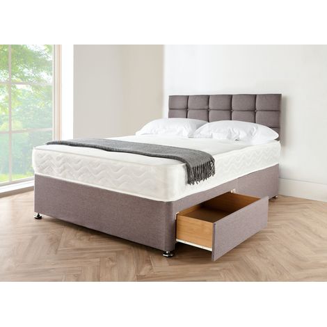 DivanBedsDeals 5ft King Size Grey Linen Look Divan Bed With Memory Foam Mattress And Matching Headboard - 2 Free Storage Drawers Available