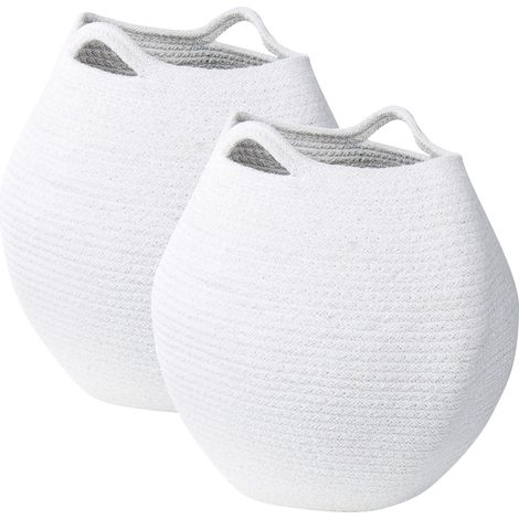 Conjunto de 2 cestas de algodón blanco crema 30 cm hecho a mano ropa Panjgur
