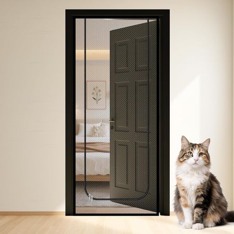 Porte moustiquaire pour animaux de compagnie - 90 x 210 cm - Grille pour chats/Moustiquaire - Sans perçage - Empêche les chats de s'échapper - Filet pour chat pour balcon - Avec fermeture éclair (1/5)