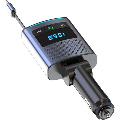Adaptateur Bluetooth pour voiture 2025 5.4 – 90W, câble rétractable de 100 cm, émetteur FM et adaptateur allume-cigare USB-C, 12V/24V, appels mains libres, accessoire de voiture pour iPhone/Samsung. (1/5)