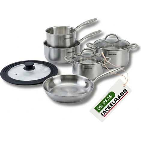 Batterie de cuisine avec 1 poêle 26 cm 3 casseroles 14/18 cm 2 faitouts 20/24 cm et 1 couvercle de cuisson universel sans PFAS Fackelmann Vita3 (1/5)