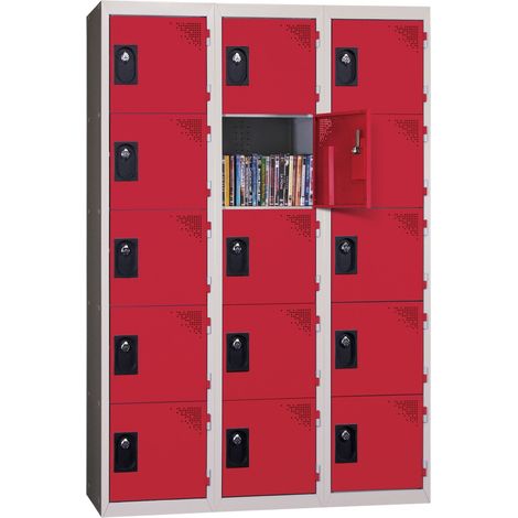 PROVOST - Vestiaire multicases Provost - 3 colonnes x 5 cases en acier rouge (monobloc)