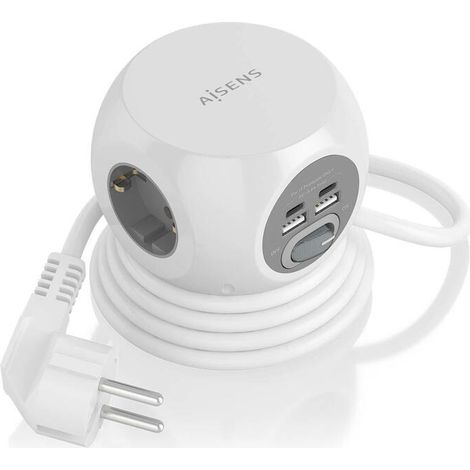 AISENS - REGLETA DE ENCHUFES SOBREMESA MULTIFUNCION CON 3 TOMAS + 2xUSB-C, 2xUSB-A, 1.4M, BLANCO (1/4)