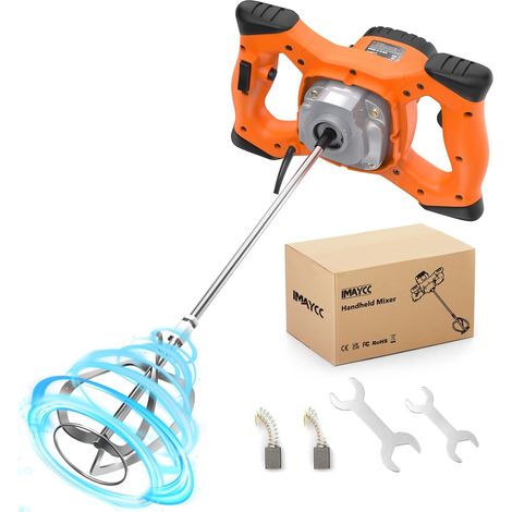 2100 W Mortar Mixer, 220 V Concrete Mixer, Concrete Mixer with 6 Speed, Electric Concrete Mixer, for Mixing Food, Plaster, Paint, Cement, Mortar (Orange) (1/5)