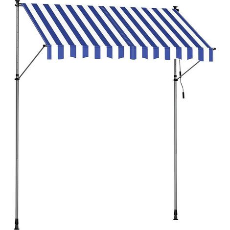 Store banne rétractable manuel réglable hauteur 250 x 120 cm protection soleil jardin terrasse en acier bleu (1/2)