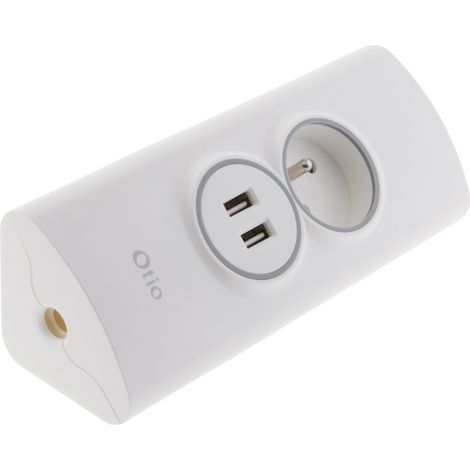 Otio – Multiprise d'angle 2P 16A avec 2 ports USB 5V – Prise latérale pour accès facile – Câblage recommandé H05VV-F 3G1,5 mm² (1/9)