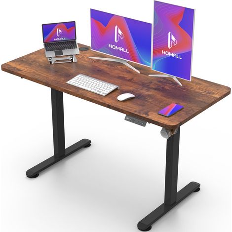 Bureau électrique réglable en Hauteur avec Gestion des câbles et Port de Charge USB, Hauteur réglable de 73 à 118 cm, 2 hauteurs de mémoire pour Bureau (Marron, 120 x 60 cm) (1/5)