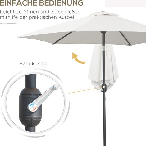 Parasol inclinable Outsunny, ombrage de terrasse, parapluie de marché à manivelle en aluminium 180 cm, toile polyester beige, Ø 2,6 x 2,35 m (1/4)